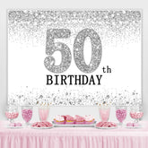 Lofaris Glitter Silver Simple Happy 50Th Birthday Backdrop